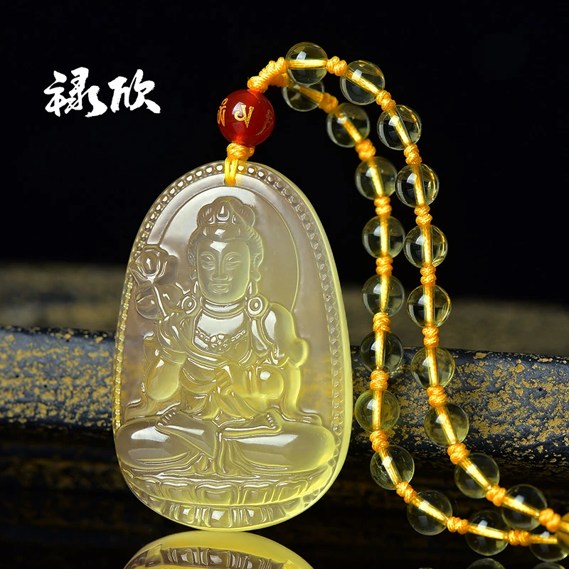 天然黄水晶本命佛吊坠本命年生肖属虎兔蛇手工虚空藏菩萨项链男女