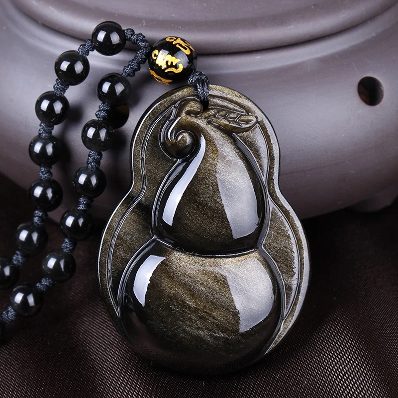 天然冰种彩虹眼黑曜石男士葫芦吊坠男女情侣项链招财秋冬饰品项坠