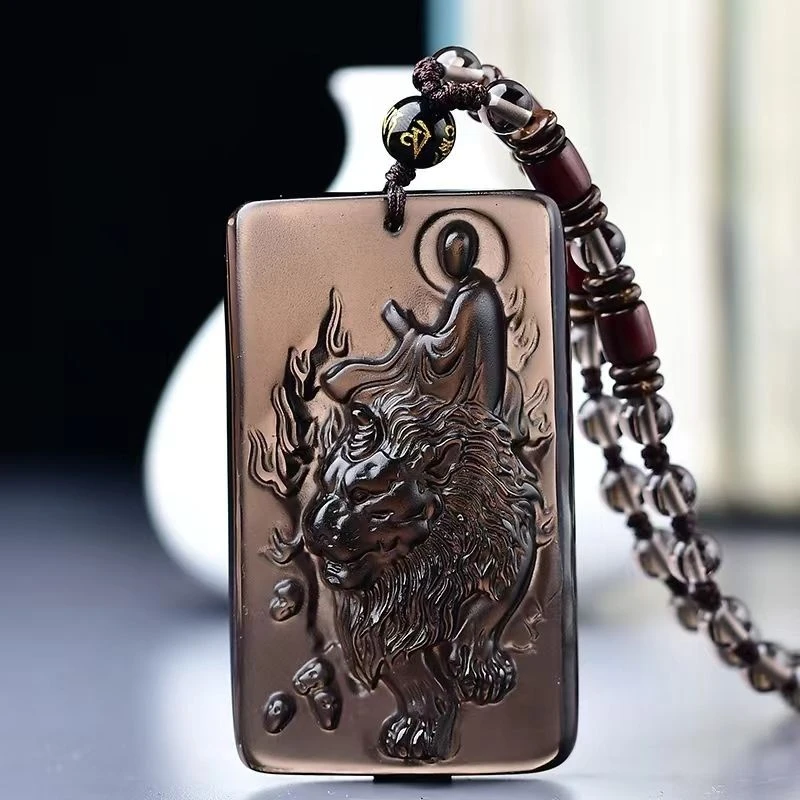 黑曜石谛听封侯宏吉吊坠天然冰种黑曜石无事牌项链男女挂件挂坠