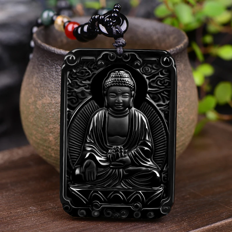 新款天然黑曜石十二生肖属羊属猴大日如来吊坠女男蛇年本命年项链