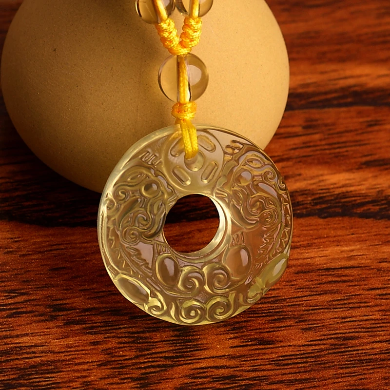 精雕开运天然黄水晶貔貅吊坠财运貔貅平安扣挂件饰品男项链女秋冬