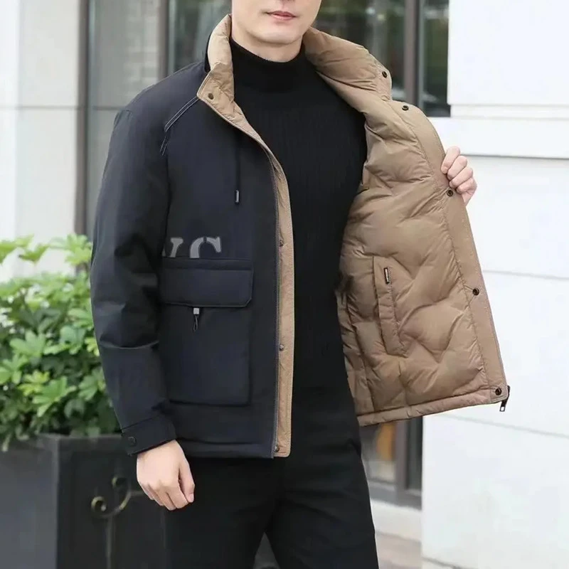 梦燕立领羽绒服双面可穿冬季新款男士休闲简约保暖外套ZA36B3001D