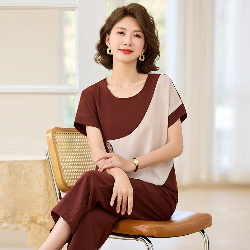 梦燕夏季女时尚百搭气质大方显瘦休闲宽松舒适简约套装BB04B4001D