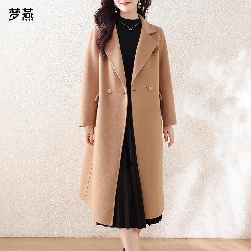 梦燕【特卖季】秋冬女款宽松中长款时尚毛呢双面呢大衣CA21B2047D