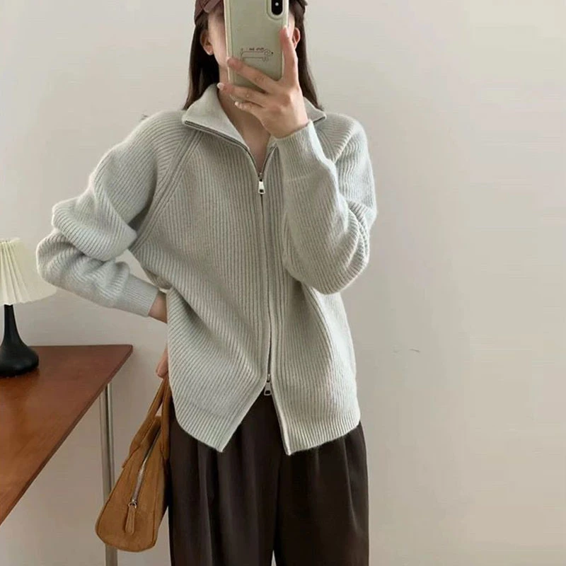 梦燕秋冬纯色休闲百搭宽松保暖时尚针织开衫CC03B4011D