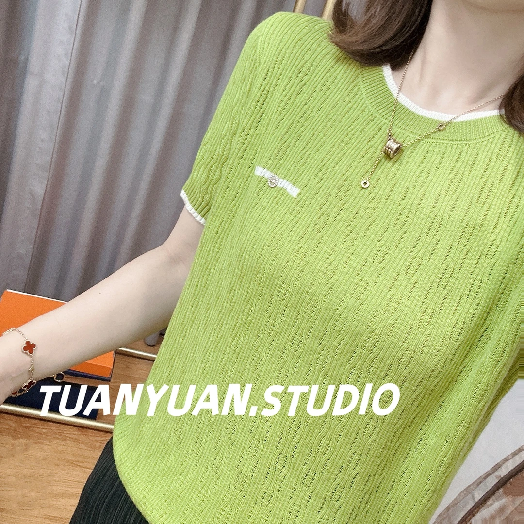 圆领夏装女士T恤短袖夏季2024新款宽松显瘦薄款上衣针织小衫