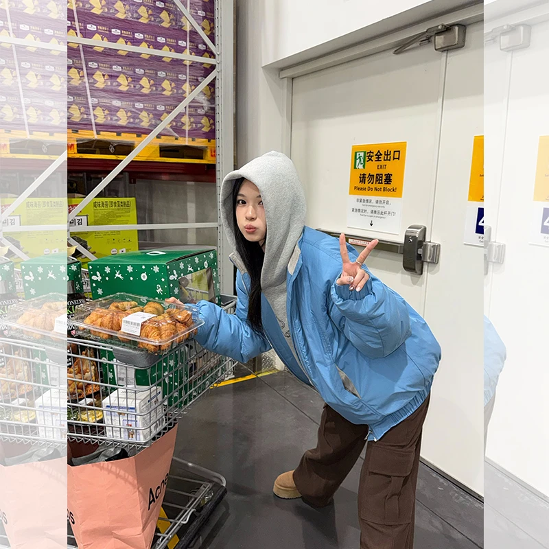 ED.lumoder蓝色宽松百搭保暖棉服女冬季新款外套#D4F1302