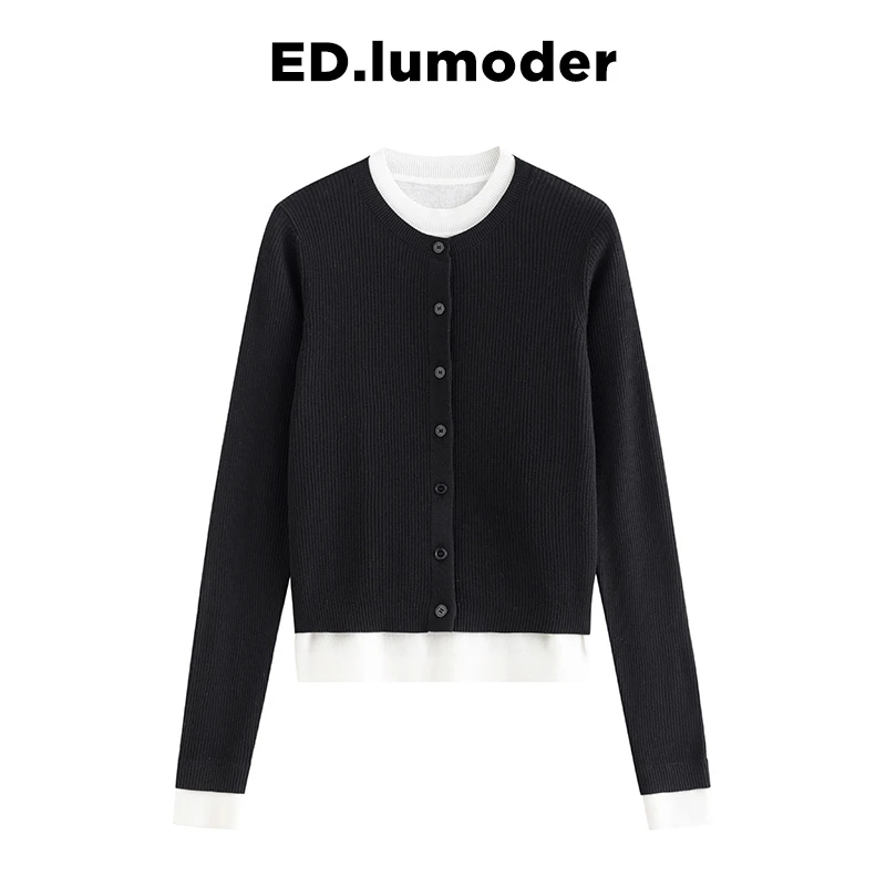 ED.lumoder【福福】慵懒黑针织衫女假两件亲肤柔软休闲#D3Z0616