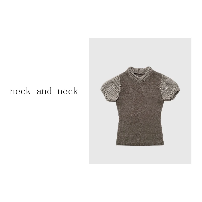 【neck and neck】“ 芝芝软芙 ” 编织撞色毛衣针织衫套头短袖上衣