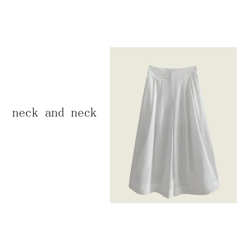 【 neck and neck 】“ 步履生风 ” 纯色压褶高腰阔腿七分裤