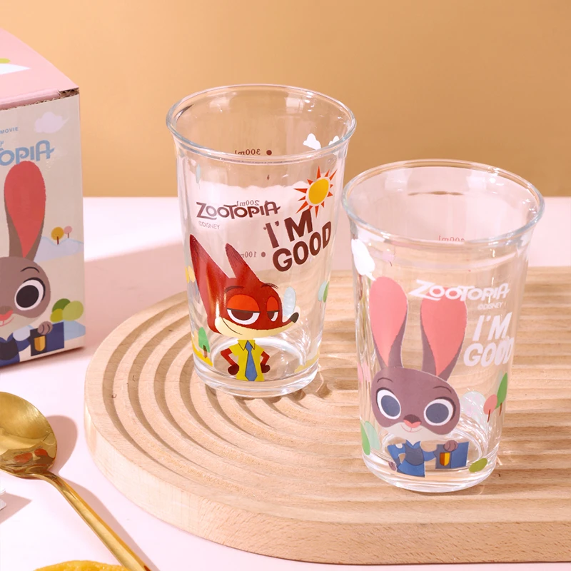 疯狂动物城玻璃杯家用果汁杯高颜值带刻度的水杯咖啡牛奶杯冷饮杯