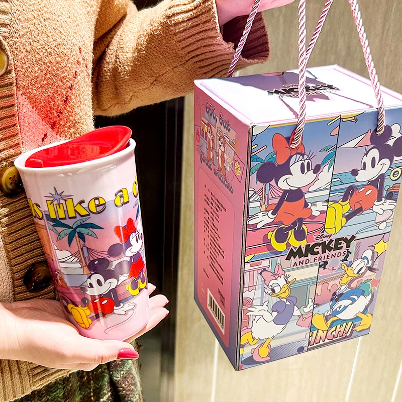 迪士尼 双层隔热防烫陶瓷270ml马克杯咖啡杯 带盖可爱喝水杯
