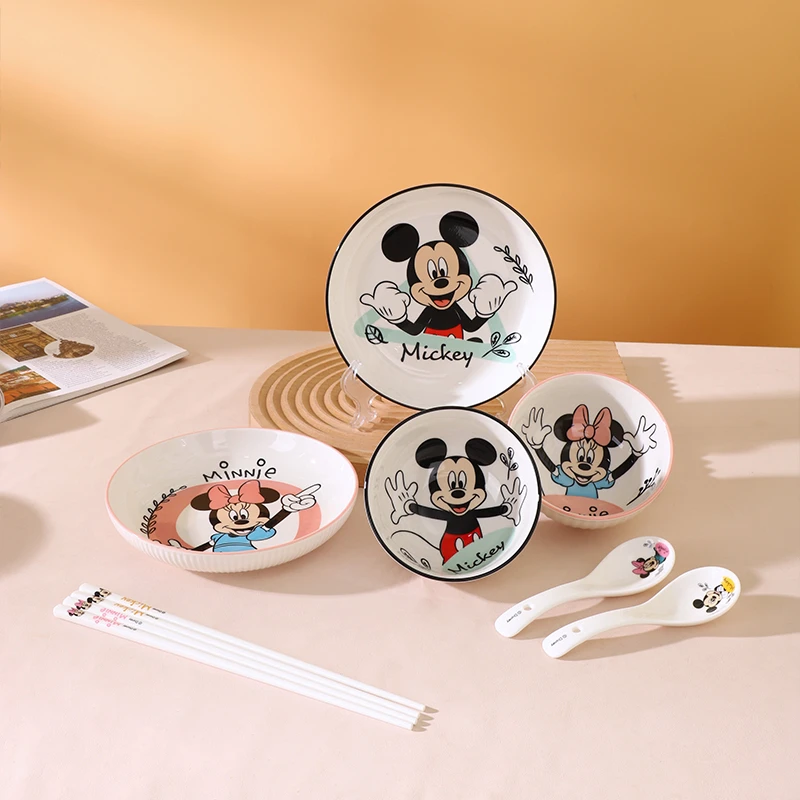 迪士尼 正品陶瓷餐具8件套 碗盘勺筷组合套装