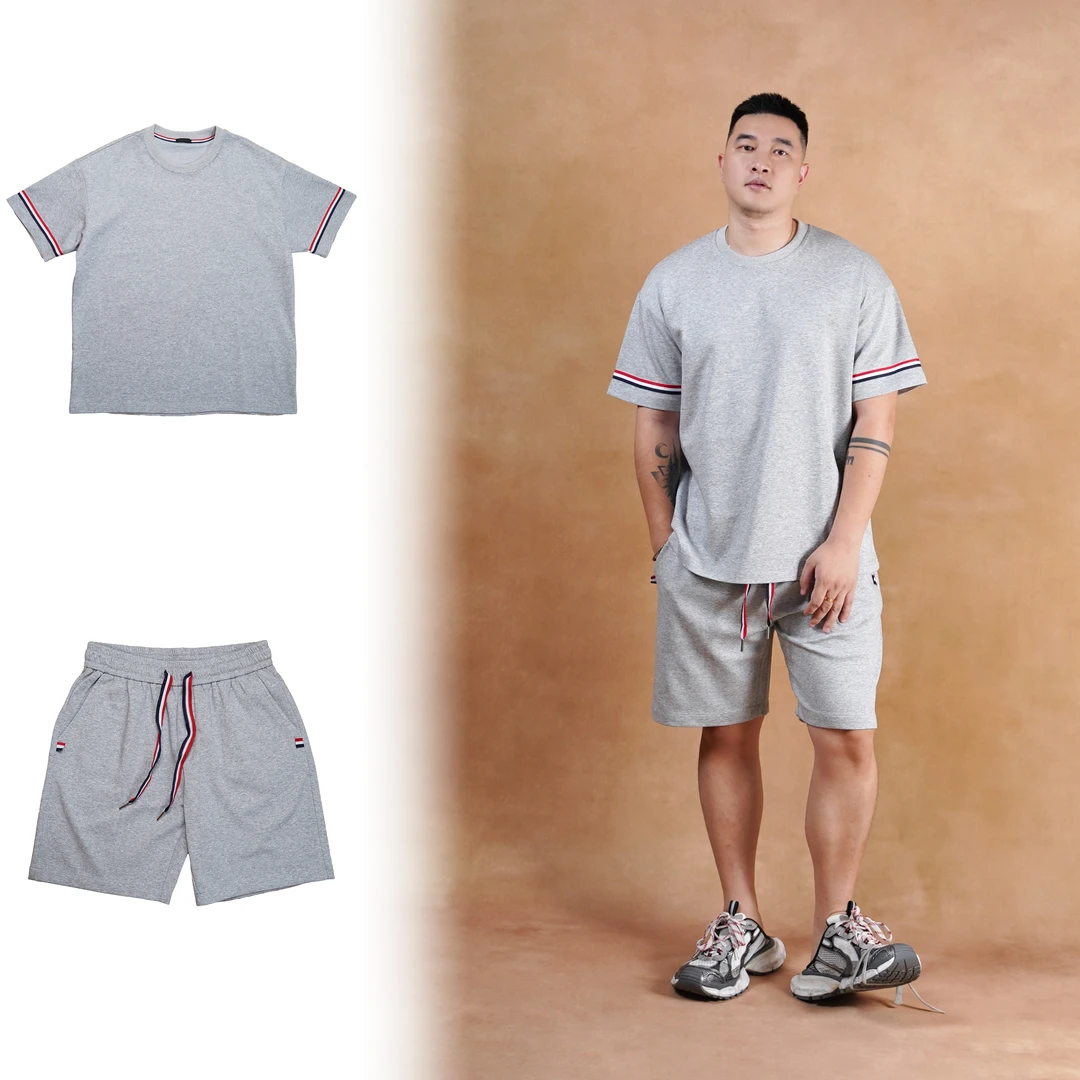 马丁叔叔 夏季新款肤感空气层轻肤短袖短裤 宽松休闲时尚套装