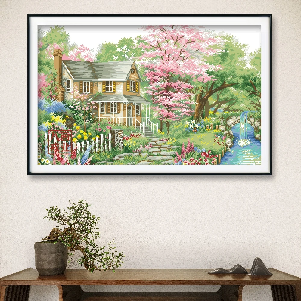 桃园春色花园春夏秋冬钻石画满钻新款客厅风景小件十字绣砖石贴画