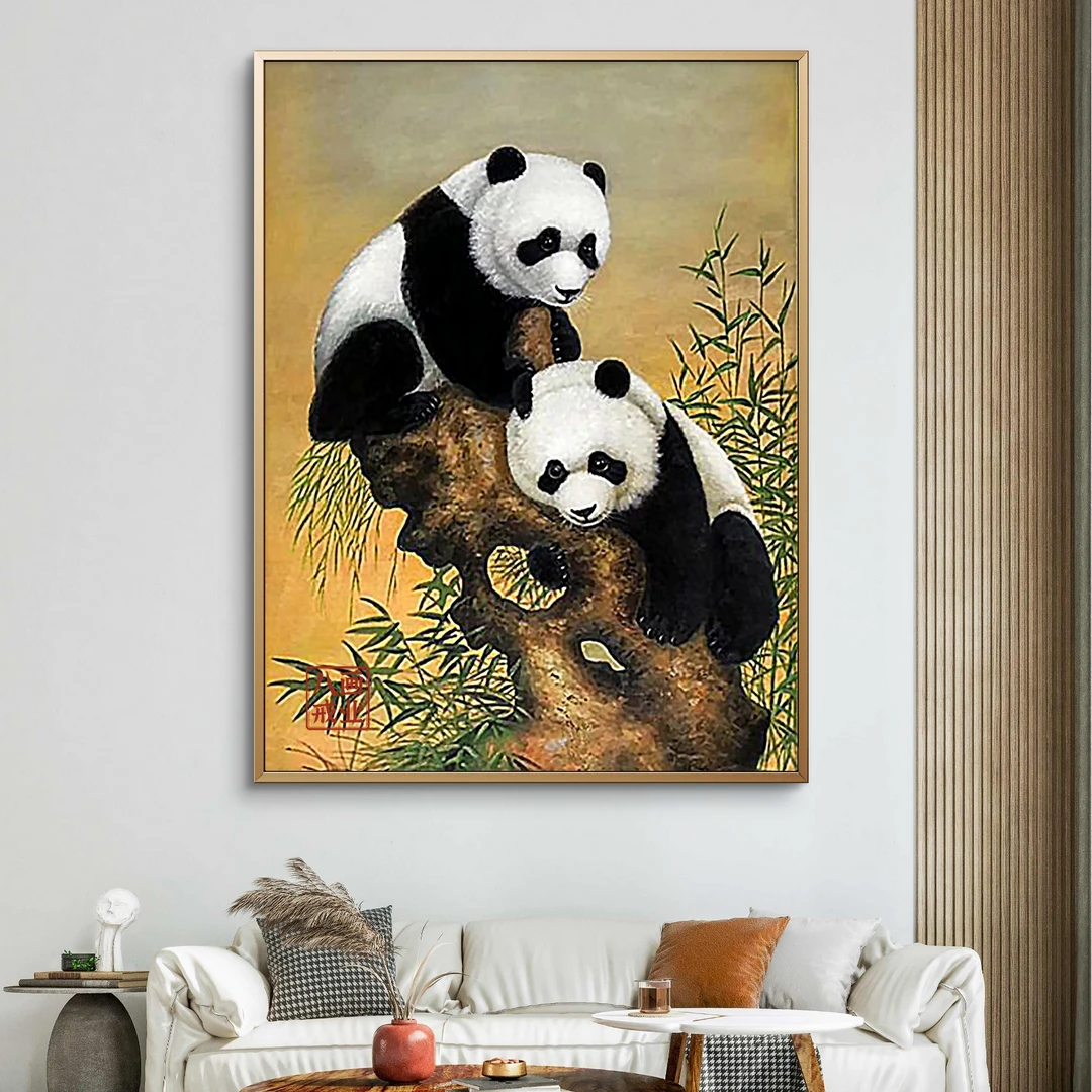 2024新年新款玄关满钻熊猫钻石画手工diy客厅高质量贴画十字绣5D