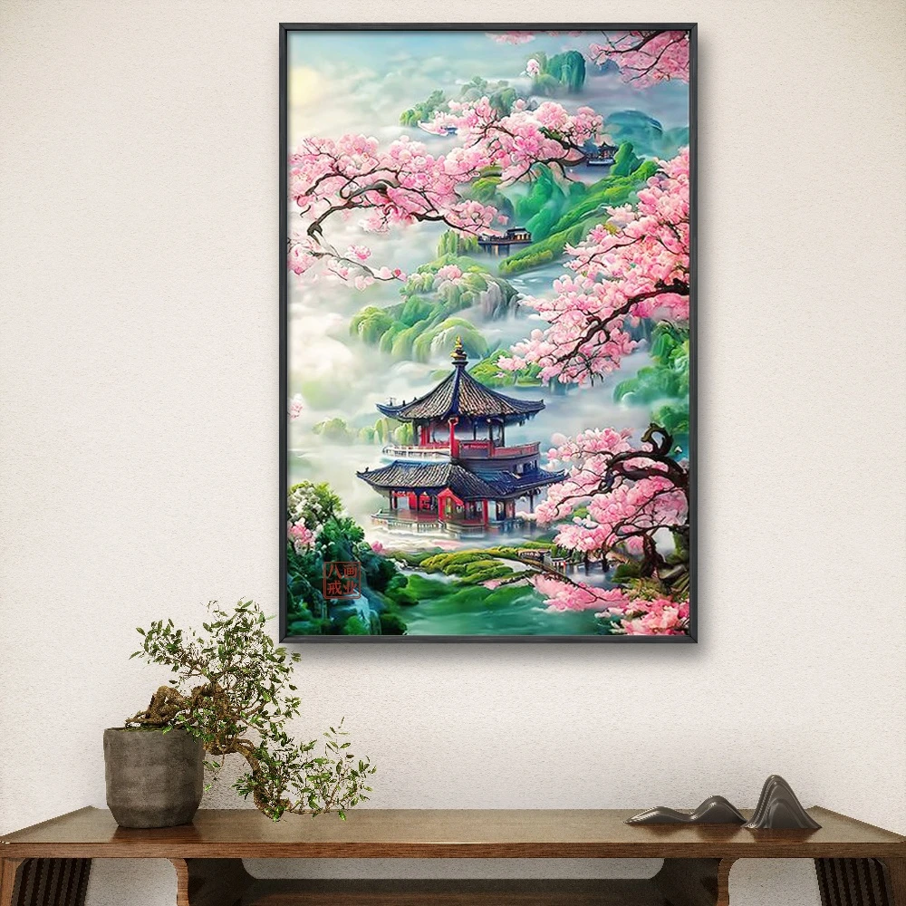 世外桃源风景钻石画2024新款5d手工点贴钻十字绣客厅卧室粘钻满钻