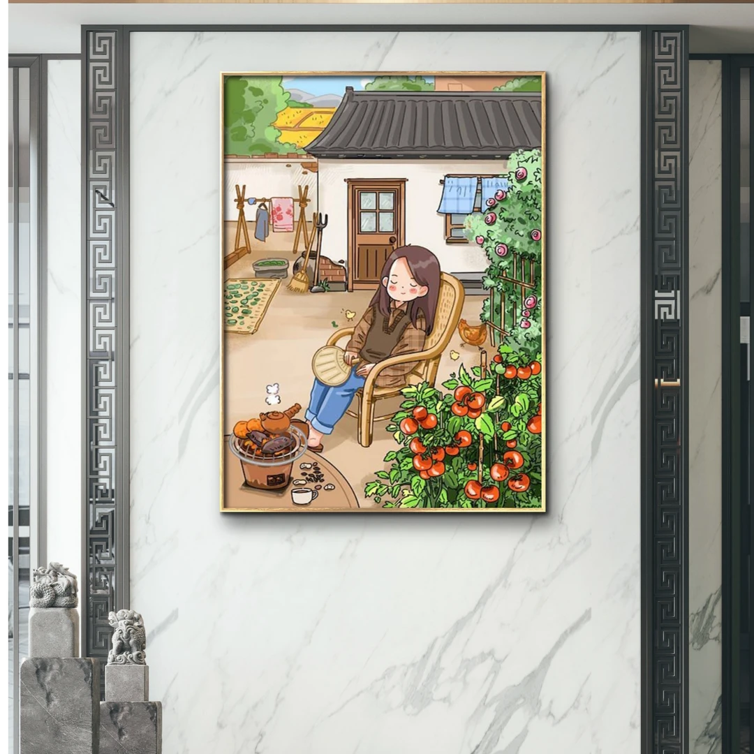 2024新年新款满钻玄关乡村女孩人物钻石画砖石画一手货源十字绣5D