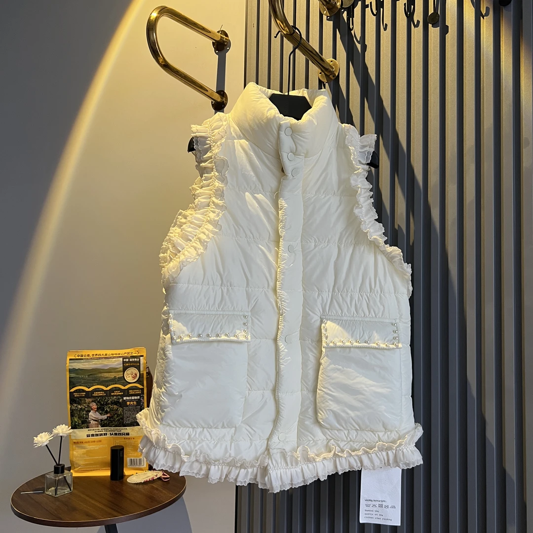 【爱人肉】大码冬季棉马甲外套女蕾丝拼接高级感超好看洋气马夹潮