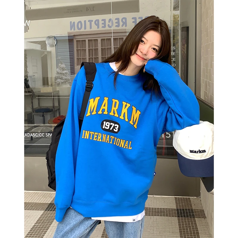 【直播专属】潮牌圆领加绒卫衣男女同款情侣装套头长袖