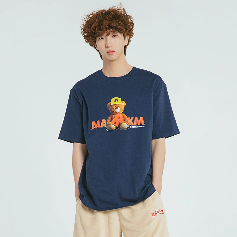 潮牌宽松情侣装小熊印花宽松短袖T恤男女