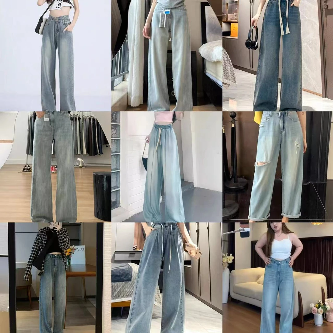 1-45梨形微胖高腰显瘦大码胖MM复古宽松水洗阔腿牛仔裤