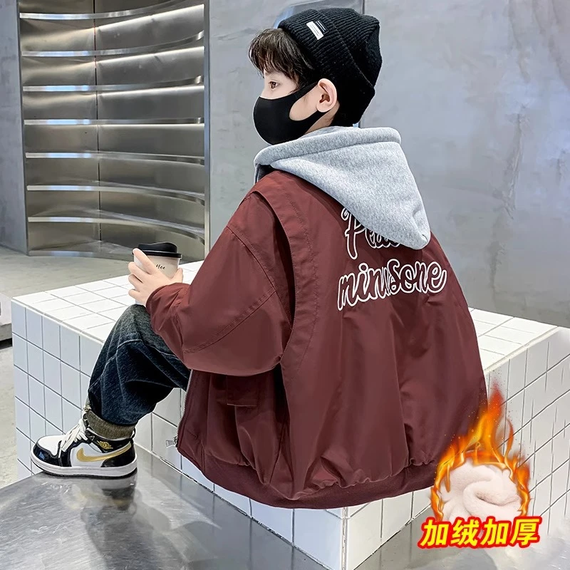 儿童装男童加绒外套秋冬款2025新款男孩冬装冬季加厚中大童衣服潮
