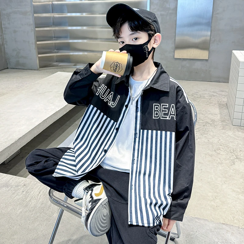 男童衬衣春秋款时髦帅气2024春季新款儿童韩版衬衫男孩纯棉上衣潮