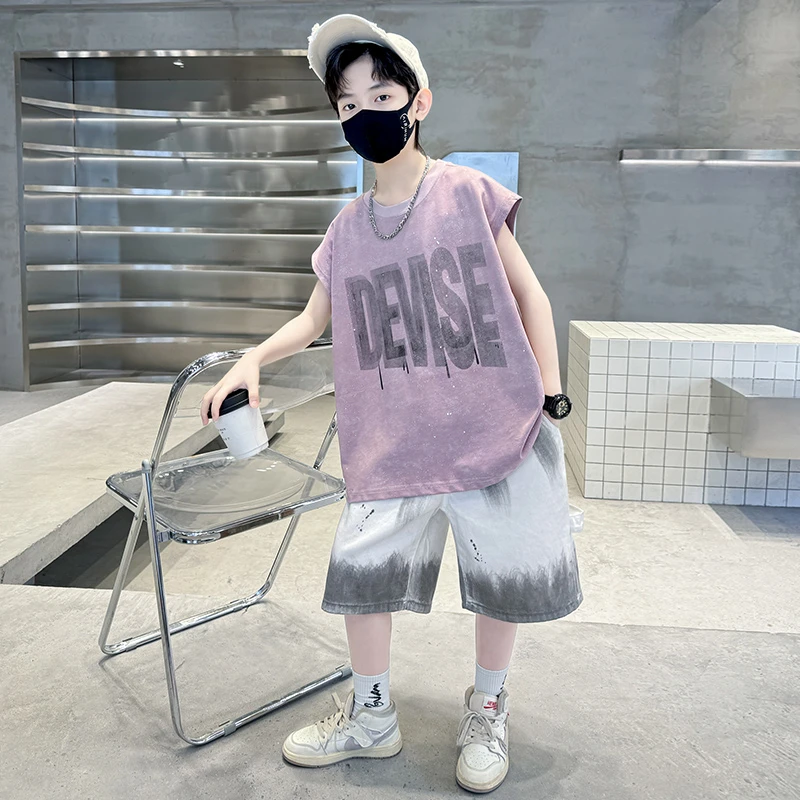 童装男童夏装套装2025新款男孩酷帅夏款中大童背心儿童夏季休闲潮