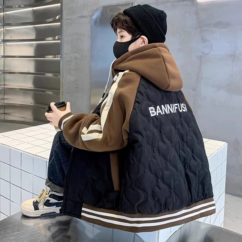 儿童男童夹棉外套秋冬装2025新款加厚连帽奥利绒轻薄款二棉棉衣潮