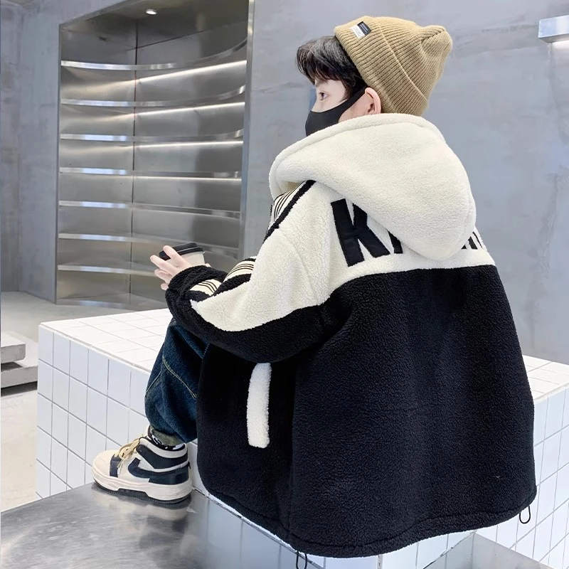 儿童装男童秋冬款加绒加厚外套2024新款中大童冬装季羊羔绒夹棉潮