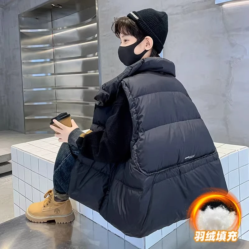 儿童装男童羽绒马甲秋冬款2024新款中大童冬季外穿加厚背心马夹潮