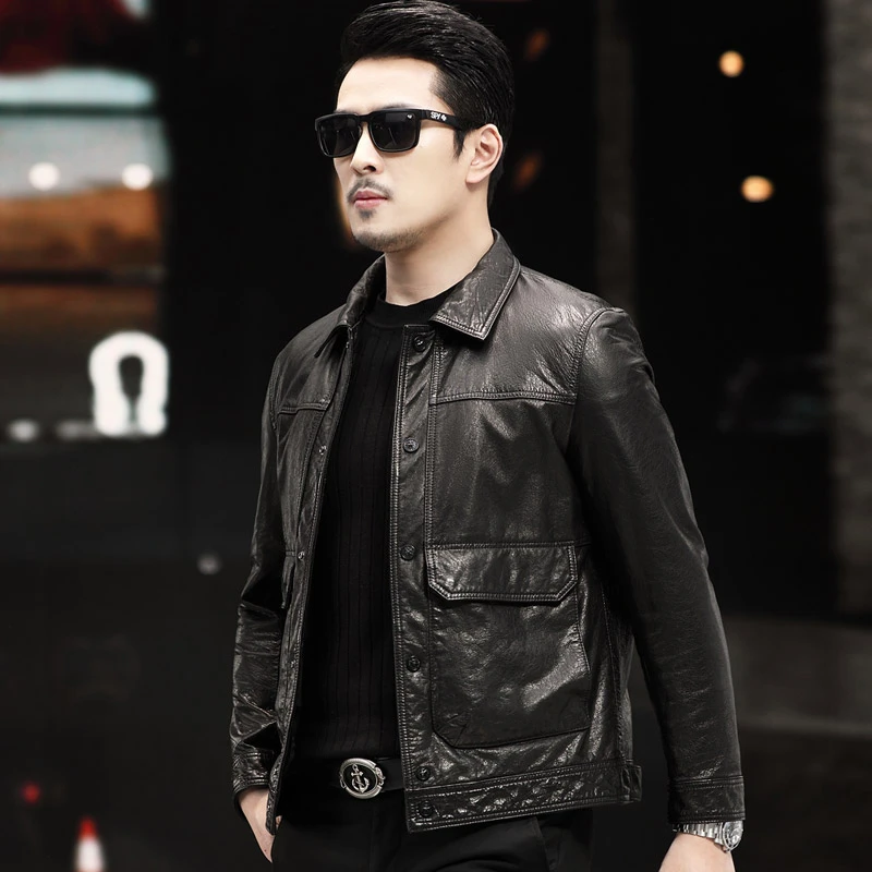 9810海宁真皮皮衣男短款翻领男士男款皮夹克头层牛皮外套休闲帅气