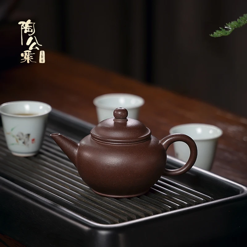 陶公粟原矿铁芯老紫泥《水平》180cc内推许手制精美紫砂壶小容量