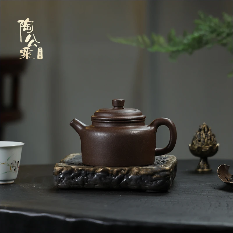 陶公粟原矿铁芯老紫泥《德钟》210cc内推袁全手工制紫砂壶