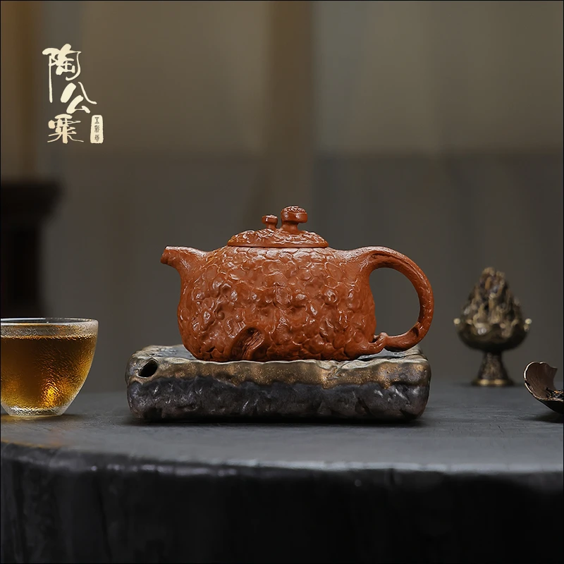 陶公粟赵庄朱泥《灵芝供春》230cc内推郑手制精美紫砂壶中容量茶具