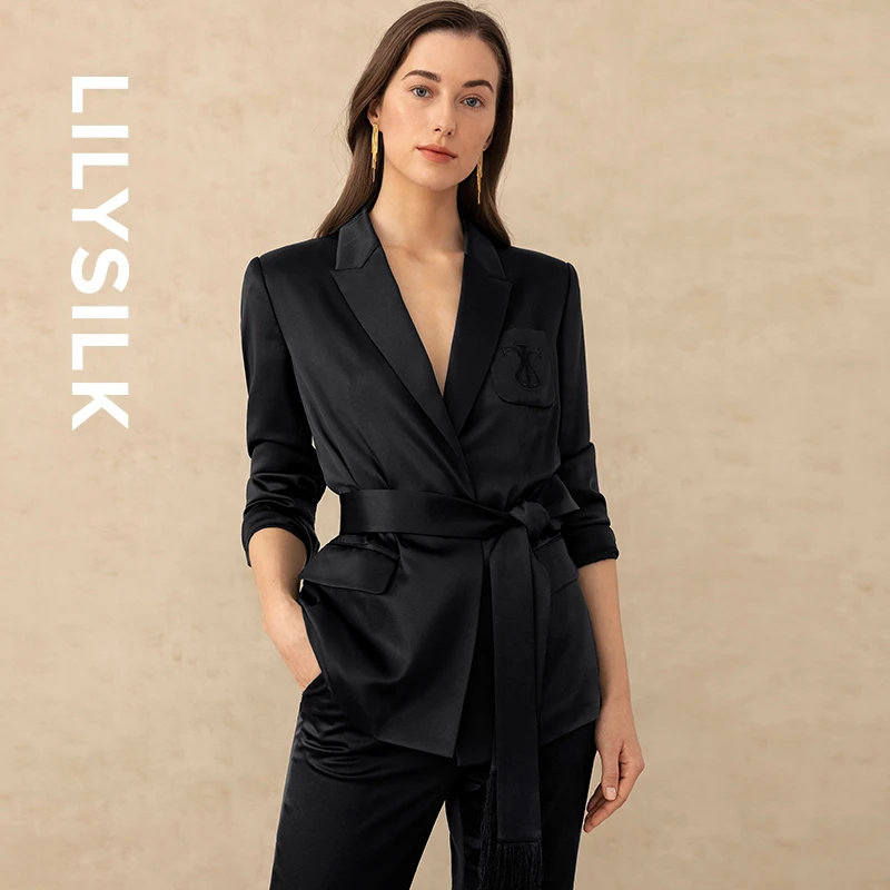 莉莉秀客【明星推荐】LILYSILK真丝西装外套设计感通勤休闲上衣秋