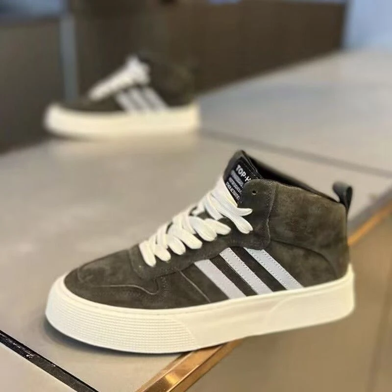 时尚高帮休闲厚底鞋男秋季款学生板鞋潮流百搭翻毛皮软底百搭男鞋