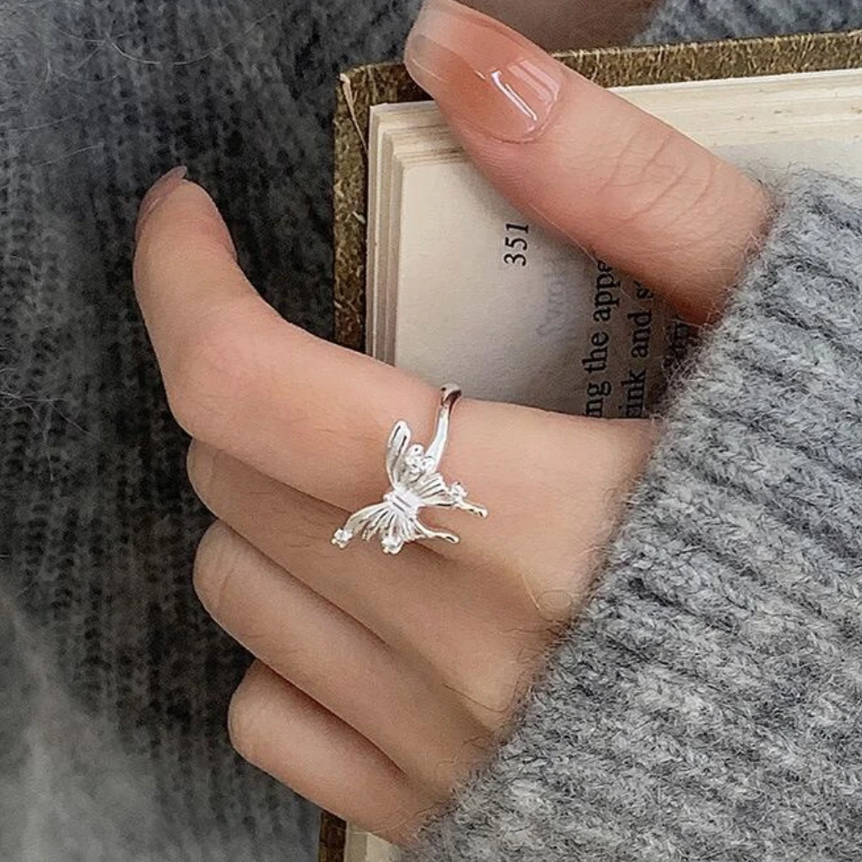 铜合金戒指 【心水蝶】韩系甜美风设计感蝴蝶高级清冷开口戒指