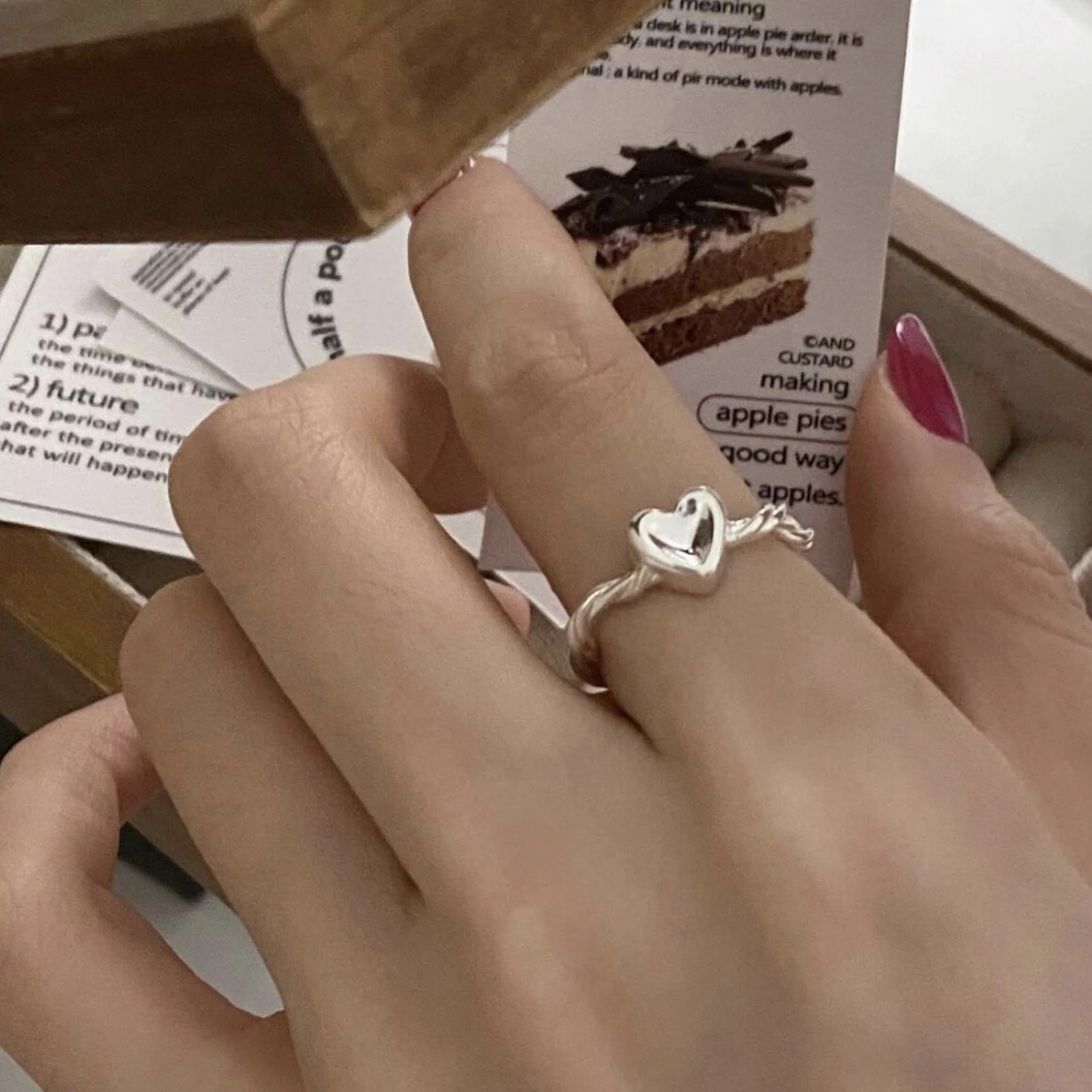 铜合金戒指 【心之彼岸】爱心扭麻花肌理纹开口戒指小众设计感