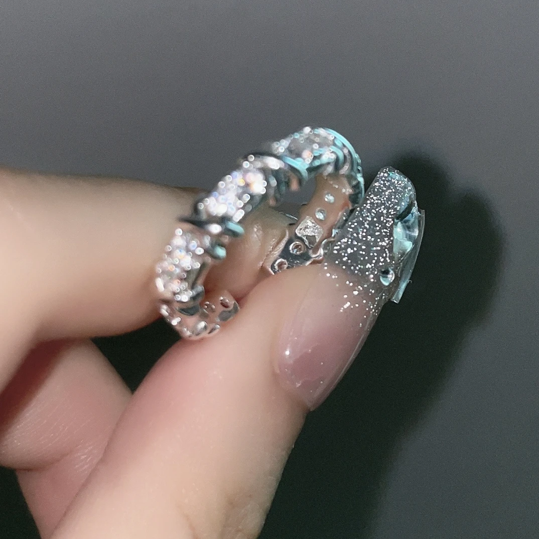 铜合金戒指 【X排戒】交叉纹手工指锆石小众百搭个性轻奢开口戒指