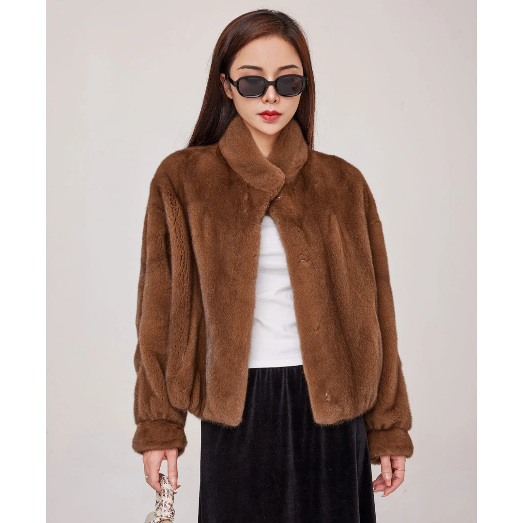 施施【盛世贵妃】天鹅绒貂皮大衣女短款整貂立领水貂皮草外套