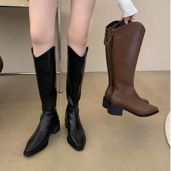 V形显瘦长靴娇蜜意3286-1西部牛仔复古显瘦骑士靴