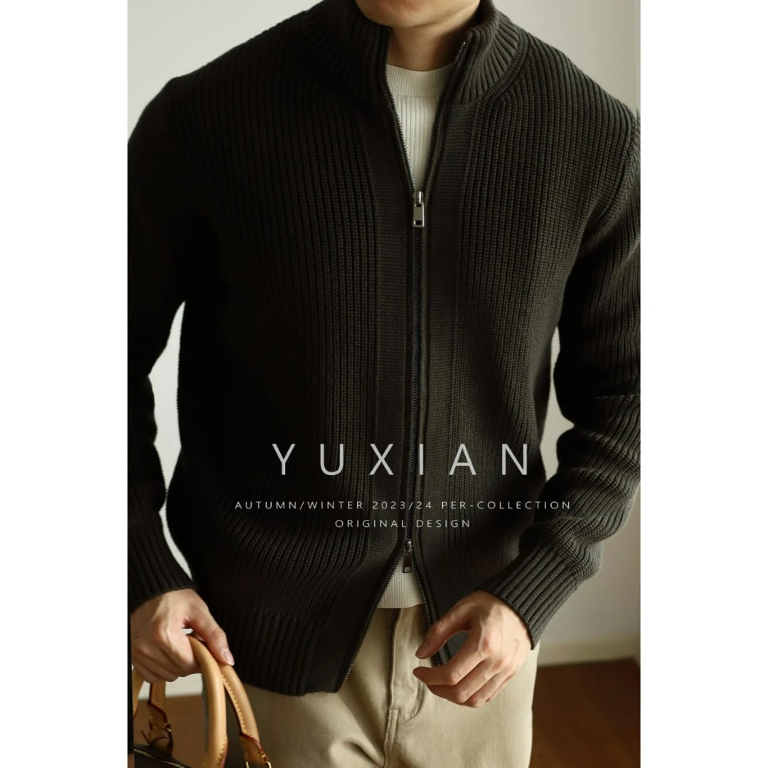 【先锋者系列】抗起球重磅精梳棉拉链外套针织纯色毛衣加厚秋冬