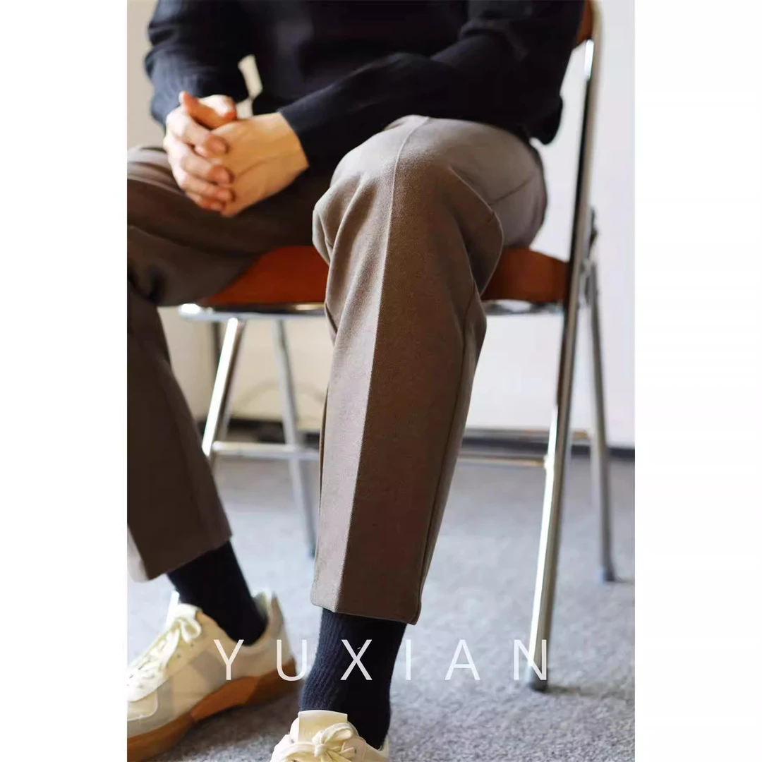 YUXIAN余闲秋冬毛呢长九分裤西裤直筒宽松男基础加厚垂感商务修身