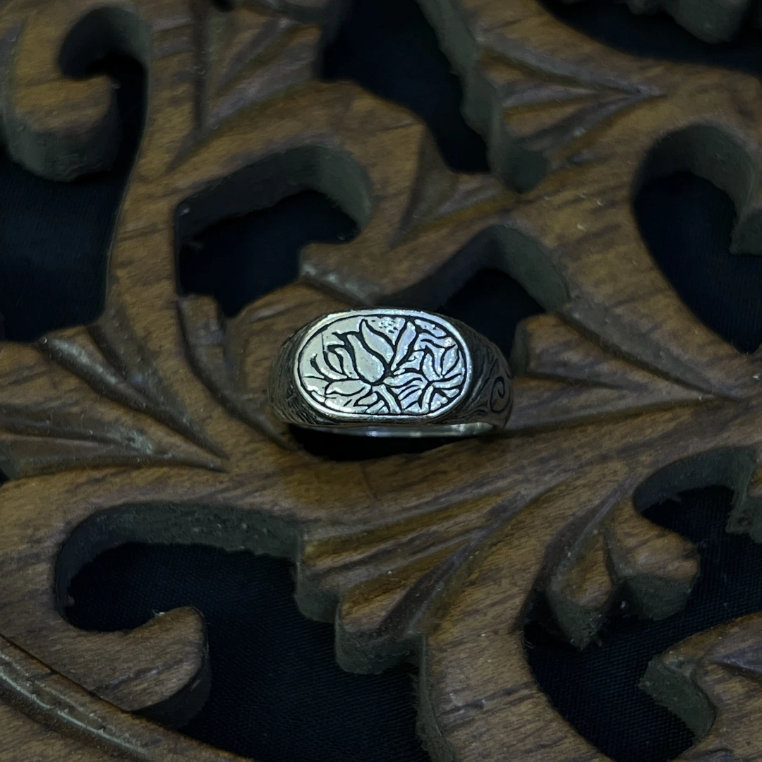 925银戒指 戒指银制品复古古风纯手工指环重工雕刻锤纹银戒个性