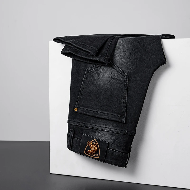 高端5D压花2025秋冬款【78055】直筒黑色印花男士牛仔裤时尚百搭款