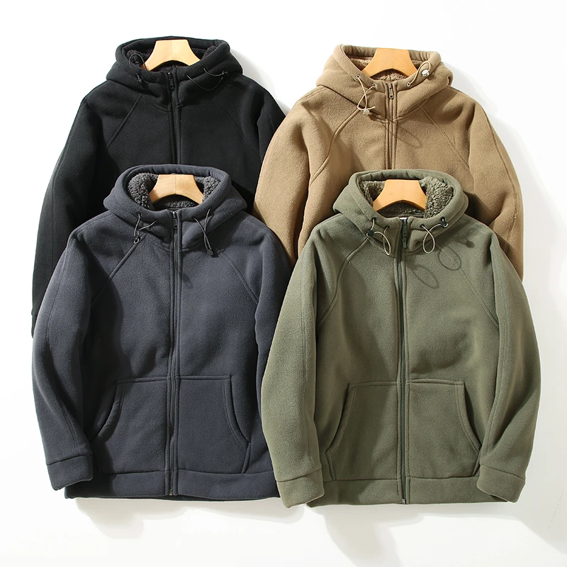 重磅高克重！！秋冬男士加绒加厚防风保暖摇粒绒连帽卫衣外套