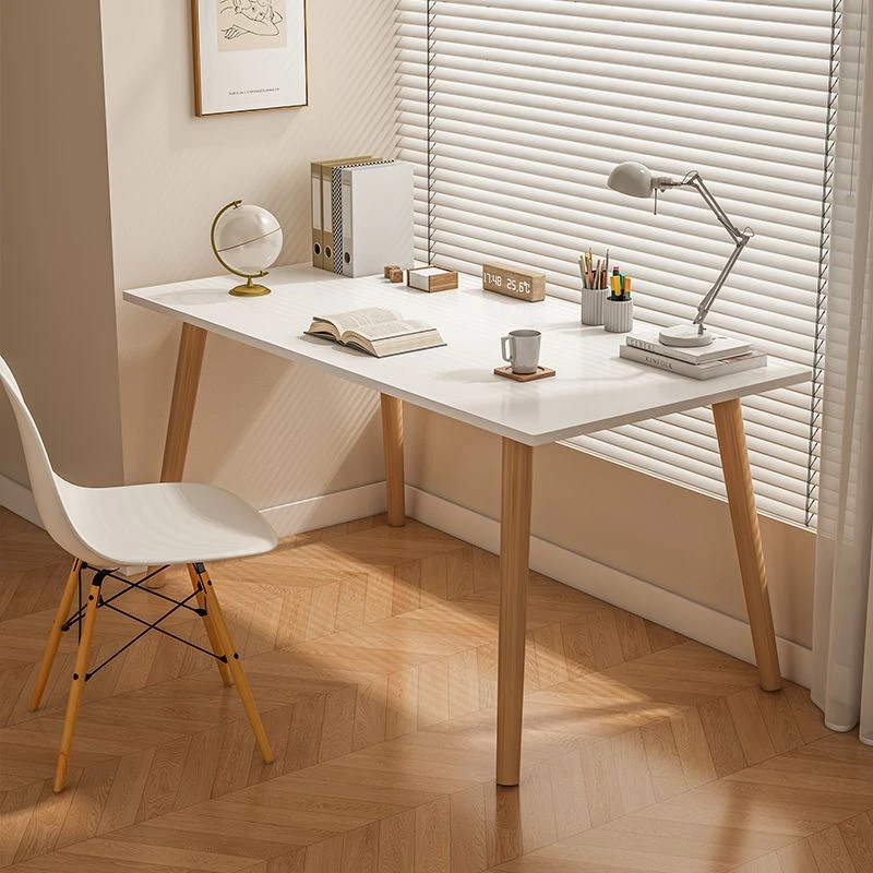 电脑台式桌书桌实木腿家用小桌子简约北欧现代卧室学生写字办公椅