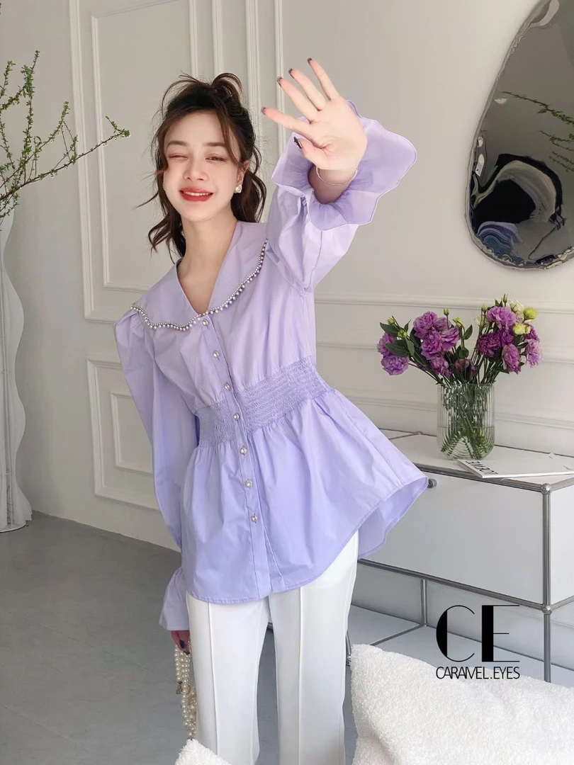 品牌正品南油女装23新款时尚名媛衬衫重工领衬衣顺丰清货价